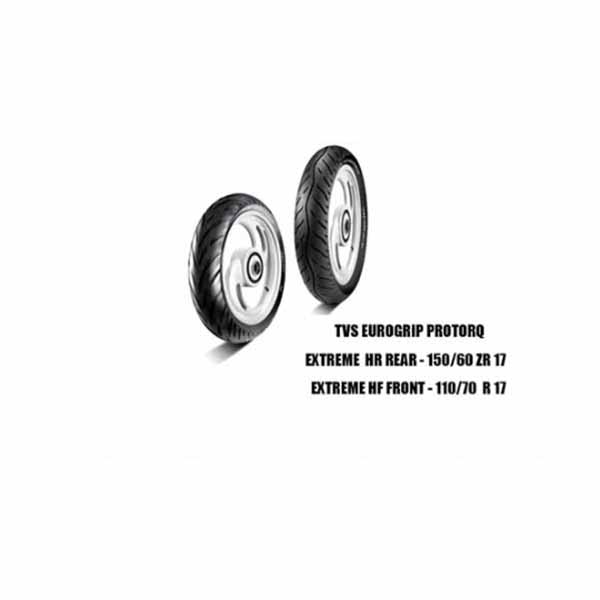 TVS EUROGRIP PROTORQ EXTREME HR 150/60 ZR17 REAR TUBELESS TYRE AND FRONT HF 110/70 R17 TUBELESS TYRE