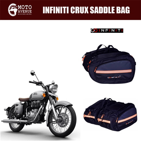 INFINITI CRUX Saddle Bag Double-side Black,Orange Fabric Motorbike Saddlebag (50 L)