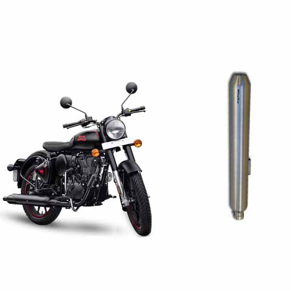 PoweRage Exhaust for Royal Enfield 350/500 Classic/Standard/Electra/Thunderbird Short Polish Finish (Compatible for BS3, BS4, BS6)