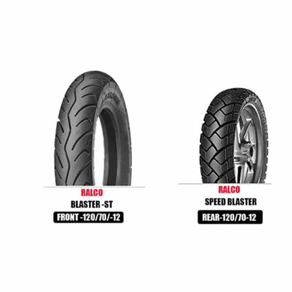RALCO SPEED BLASTER 120/70-12 REAR TUBE LESS TYRE AND RALCO BLASTER ST 120/70/-12 FRONT TUBE LESS TYRE FOR TVS NTORQ  AND Aprilia