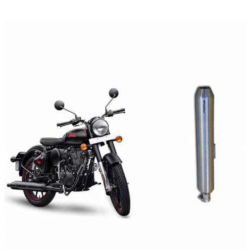 PoweRage Exhaust for Royal Enfield 350/500 Classic/Standard/Electra/Thunderbird Short Brushed Steel Finish (Compatible for BS3, BS4, BS6)