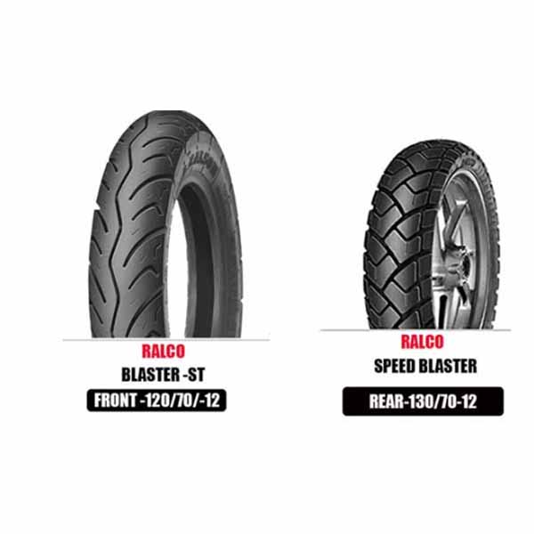 RALCO SPEED BLASTER 130/70-12 REAR TUBE LESS TYRE AND RALCO BLASTER ST 120/70/-12 FRONT TUBE LESS TYRE  FOR TVS NTORQ  AND Aprilia