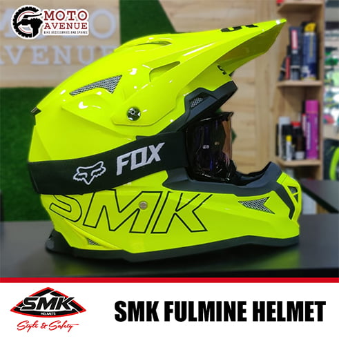 SMK Allterra Fulmine Motorcycle Off Road Helmet Hi Vision HV 420-Large