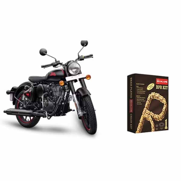 Rolon Brass Plated Chain and Sprocket Kit for Royal Enfield Abs Classic 350/ Thunderbird 350/ Signals/ Gunmetal Gray/ Thunderbird X (DOUBLE DISK MODELS)