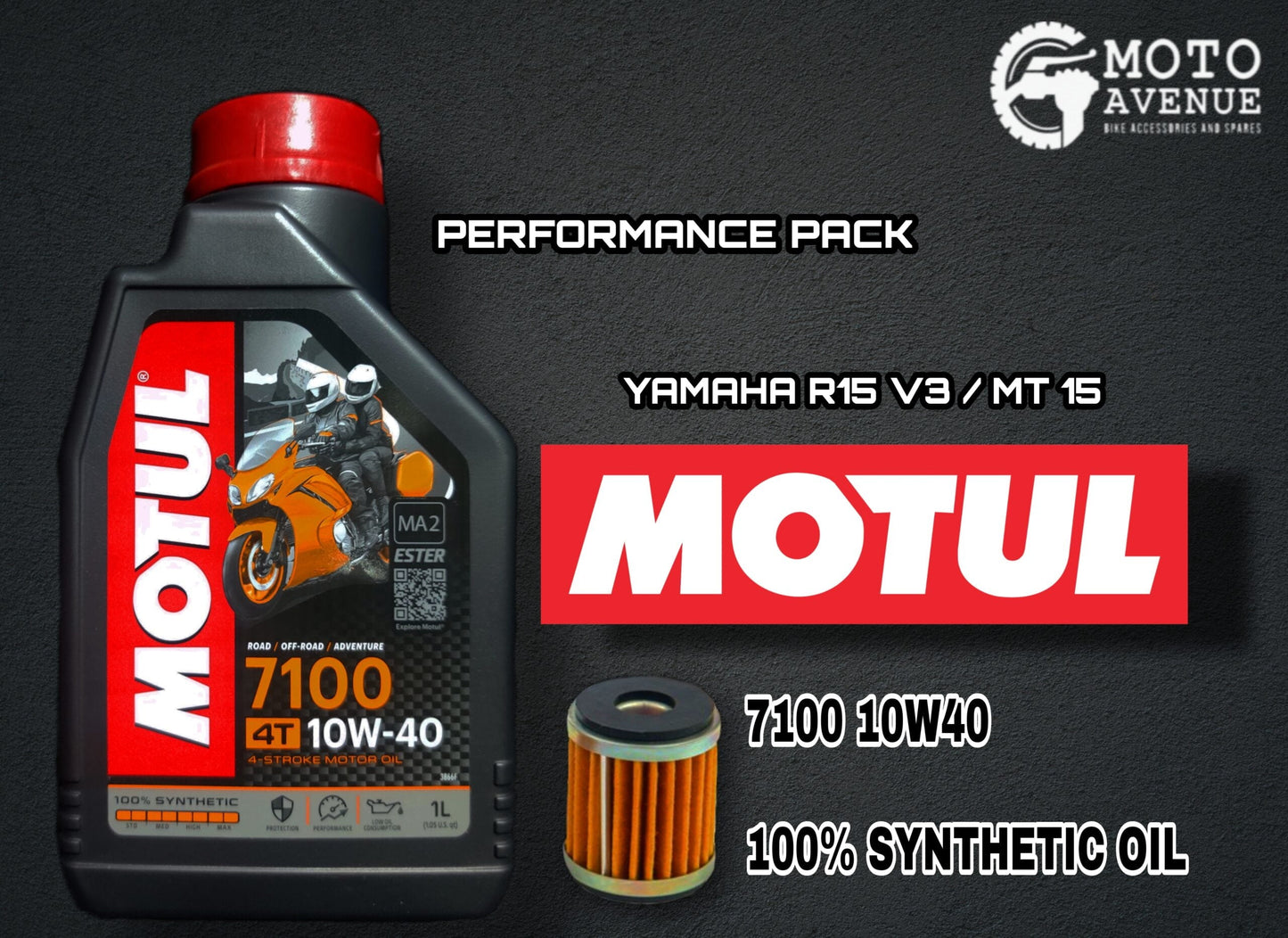 MOTUL 7100 10W40 100% SYNTHETIC OIL & OIL FILTER FOR YAMAHA R15 V3 / MT 15