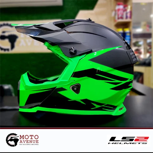LS2 MX437 Fast Evo Roar Matt Black Green Motocross Helmet - LARGE SIZE