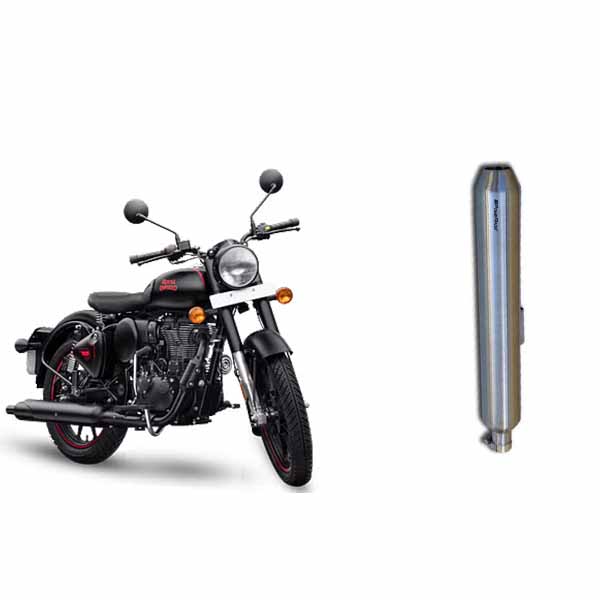 PoweRage Exhaust for Royal Enfield 350/500 Classic/Standard/Electra/Thunderbird Short Brushed Steel Finish (Compatible for BS3, BS4, BS6)