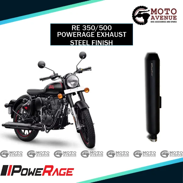 PoweRage Exhaust for Royal Enfield 350/500 Classic/Standard/Electra/Thunderbird Short Matt Black Finish (Compatible for BS3, BS4, BS6)