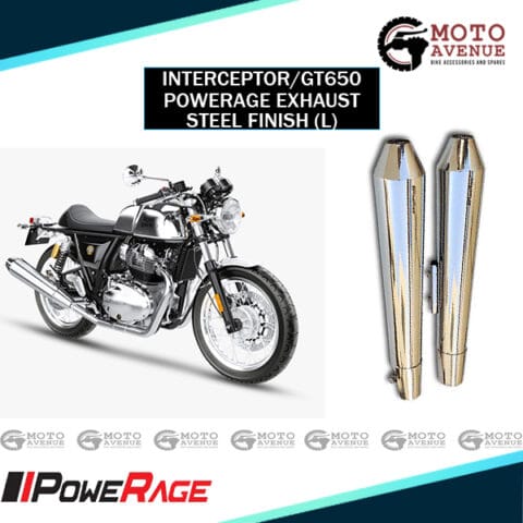 PoweRage Exhaust for Royal Enfield Interceptor 650 / Continental GT 650 Long Brushed Steel Finish