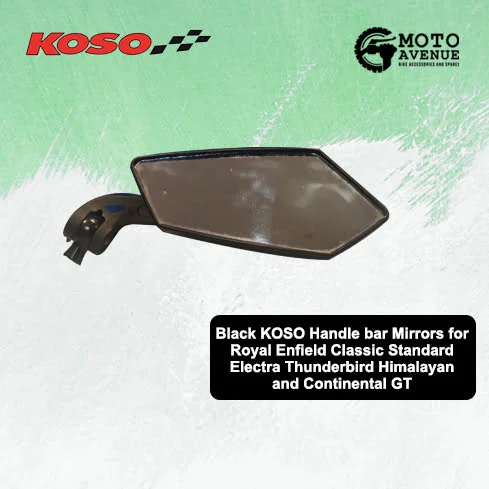 Black KOSO Handle bar Mirrors for Royal Enfield Classic Standard Electra Thunderbird Himalayan and Continental GT