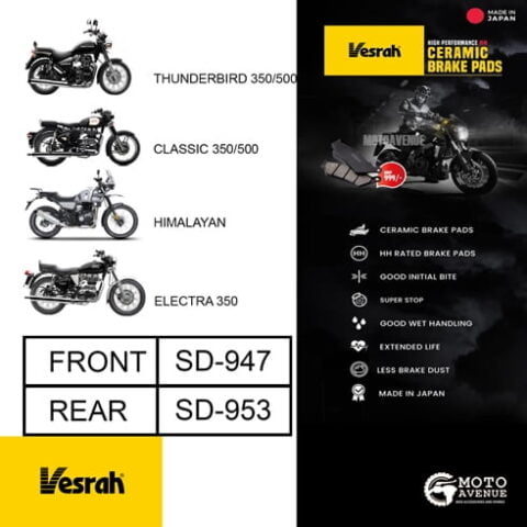 VESRAH Ceramic Brake PAD for Royal Enfield Classic, Thunderbird, Himalayan and Electra - REAR