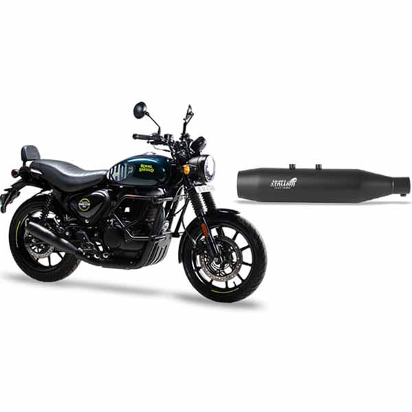 Image of Silver Stallion exhaust for Royal Enfield Hunter 350,Matt Black & Dual Tone