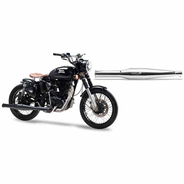 Silver Stallion exhaust for Royal Enfield CLASSIC / THUNDERBIRD 350 , Silver , Black Matte and Brushed finish