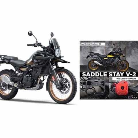 ROYAL ENFIELD HIMALAYAN 450 SADDLE STAYS WITH JERRY CAN MATT BLACK BY ZANA
