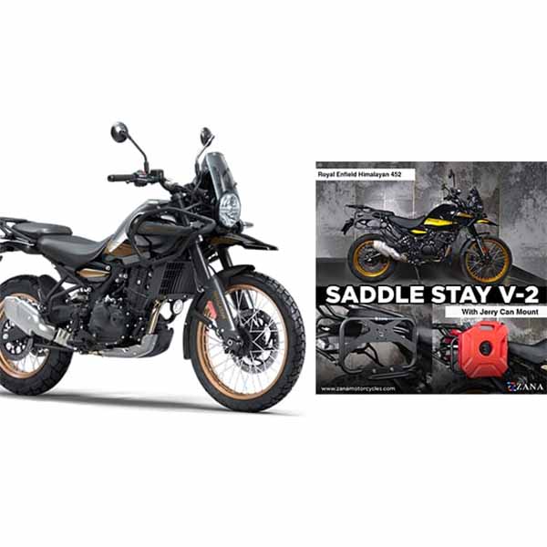 ROYAL ENFIELD HIMALAYAN 450 SADDLE STAYS WITH JERRY CAN MATT BLACK BY ZANA