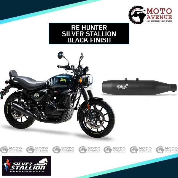 Silver Stallion exhaust for Royal Enfield Hunter 350,Matt Black & Dual Tone