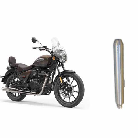 Powerage Exhaust For Royal Enfield Meteor 350 And Reborn 350,Brushed Steel Finish
