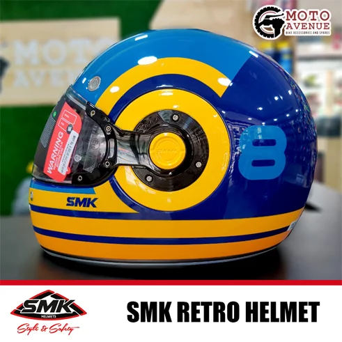 SMK Retro Ranko Blue Orange Yellow Gloss (GL574) Helmet- MEDIUM SIZE