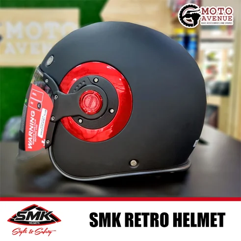 SMK Retro Jet Black Red Matt (MA230) Helmet - SIZE MEDIUM