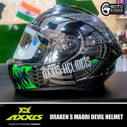 AXXIS DRAKEN S MAORI DEVIL GREEN HELMET-MEDIUM
