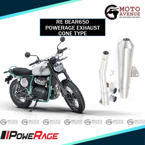 PoweRage Exhaust For Royal Enfield Bear 650,with De-Cat Pipe,Brushed Steel Finish (Cone Type)