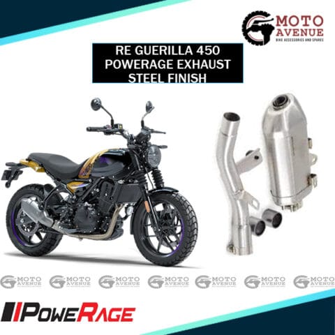 PoweRage Exhaust For Royal Enfield Guerilla 450,with De-Cat Pipe (Brushed Steel Finish)
