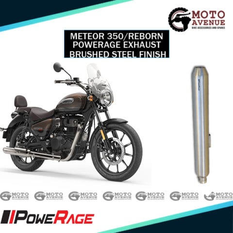 Powerage Exhaust For Royal Enfield Meteor 350 And Reborn 350,Brushed Steel Finish